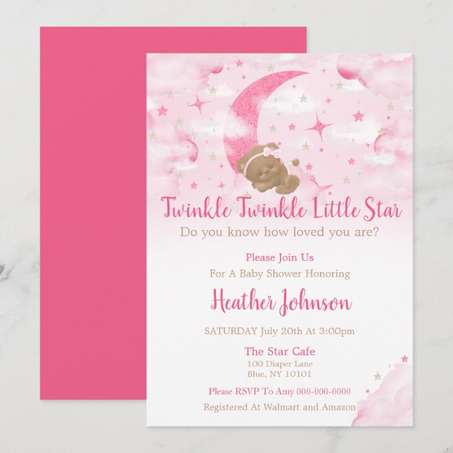 Convite Twinkle Twinkle Pequena Chá de fraldas do Urso Est (Frente/Verso)