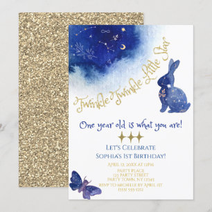 Convite Twinkle Twinkle Pequena Estrela Azul Água Dourada
