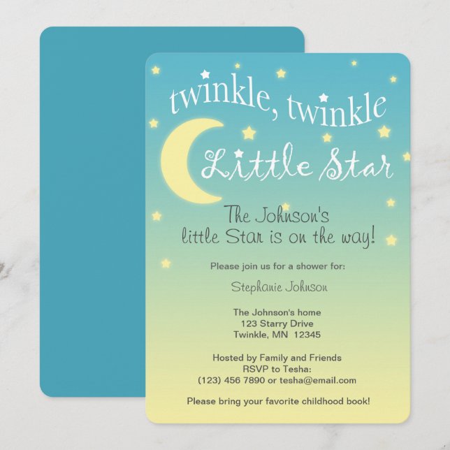 Convite Twinkle Twinkle, pequena estrela, ponto neutro de  (Frente/Verso)