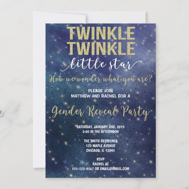 Convite Twinkle Twinkle - pequeno gênero de estrela revela (Frente)