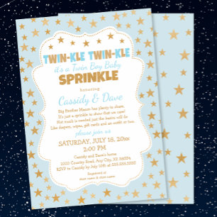 Convite Twinkle Twins Bebê Sprinkle, chá de fraldas de gar