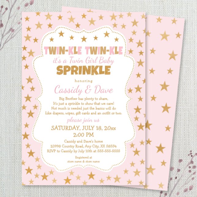 Convite Twinkle Twins Bebê Sprinkle, chá de meninas gêmeas (Criador carregado)