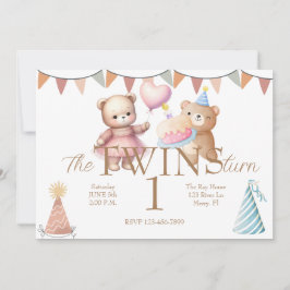 Convite Twins Bear y Primeiro Aniversário