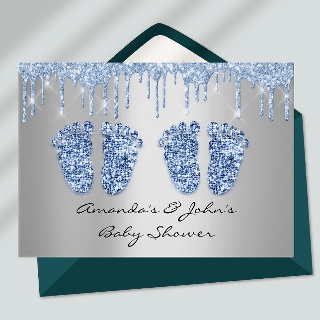 Convite Twins Chá de fraldas Feet Glitter Drives Boys (Criador carregado)