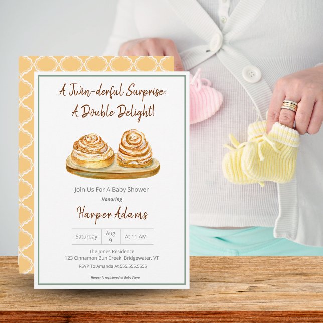 Convite Twins Cinnamon Buns Chá de fraldas Cores Boho (A cute Twins Baby Shower invitation with Cinnamon Buns!! )