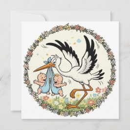 Convite Twins e Design de Stork Vintage