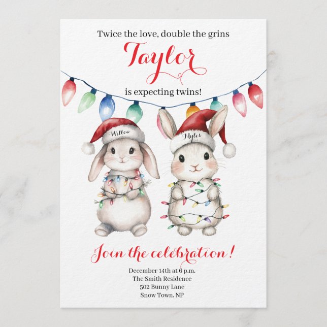 Convite Twins Holiday Lights Baby Shower Invitation (Frente)