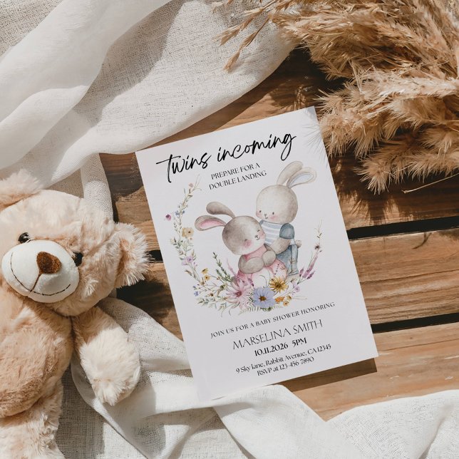 Convite Twins Incoming Baby Shower-Minimal Twin Baby Party (Criador carregado)