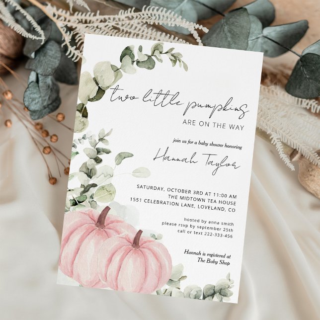 Convite Twins Little Pumpkin Pink Girl Fall Baby Shower (Criador carregado)
