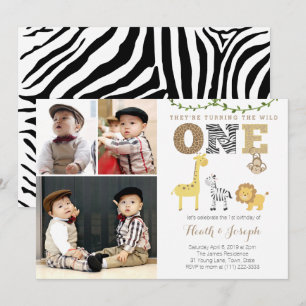 Convite Twins Safari primeiro aniversario Party, Várias F