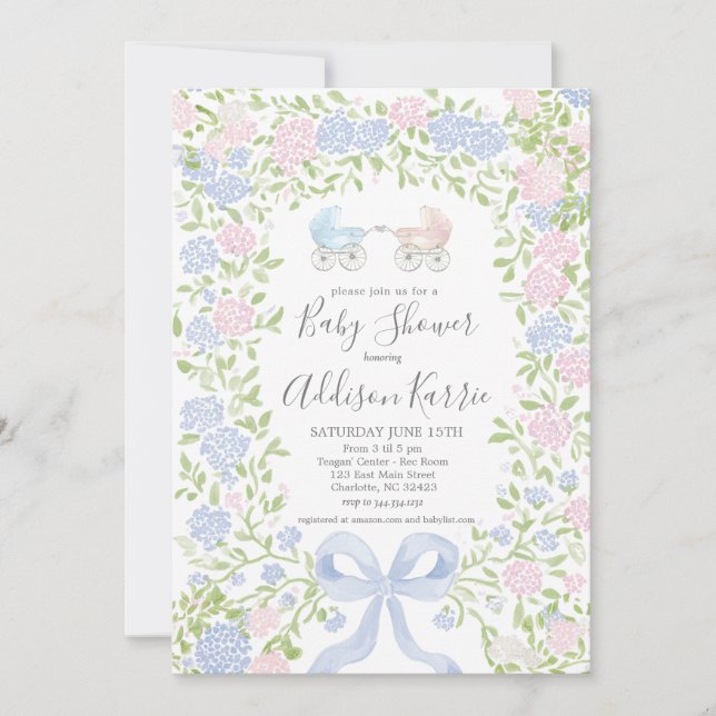 Convite Twins shower, baby carriage shower invitation (Frente)
