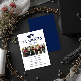 Convite Twins Siblings Modern Dark Blue Grads Photo TMF26