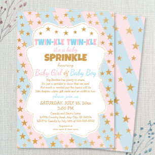 Convite Twins Twins Twins Bebês Sprinkle, gêmeos rapazes e