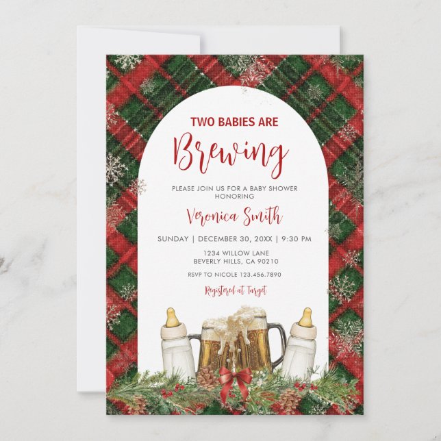 Convite Twins Two Babies Are Brewing Baby Shower  (Frente)