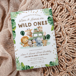 Convite Twins Wild Ones 1st Birthday Invitation Safari 