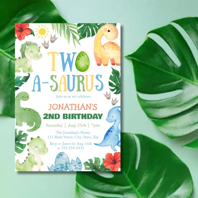 Convite Two A-Saurus Dino 2nd Birthday (Criador carregado)