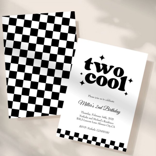 Convite Two Cool, Dude! | Boys 2nd Retro Minimalist Party  (boy 2nd birthday invitation, happy face birthday, groovy boys birthday, retro birthday invitation, b)