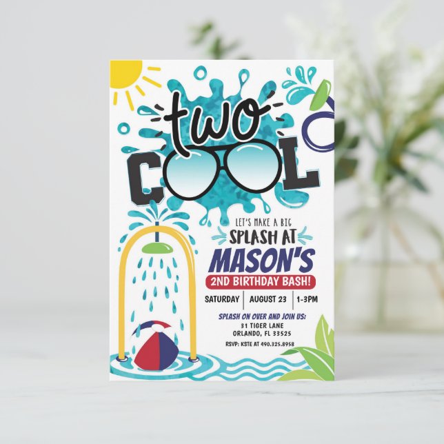Convite Two Cool Splash Party Birthday Invitation (Em pé/Frente)