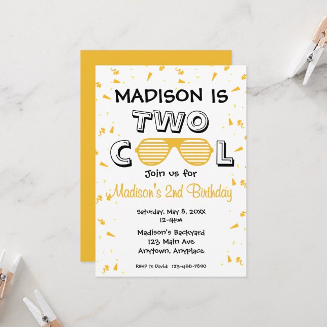 Convite TWO Cool Sunglass 2nd Birthday Party (Frente/Verso In Situ)