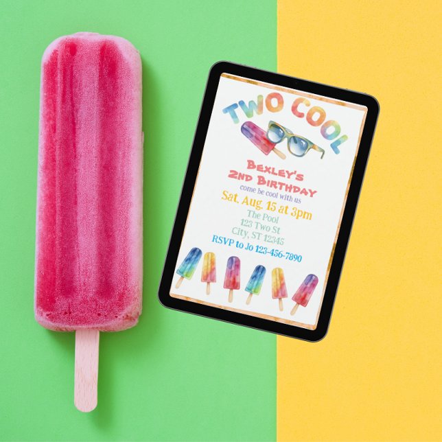 Convite TWO Cool, Watercolor Popsicle 2nd Birthday (Criador carregado)