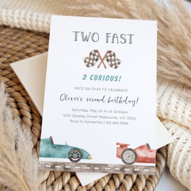 Convite Two Fast 2 Curious Race Car Birthday Party (Criador carregado)