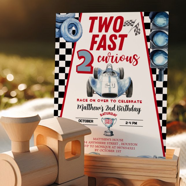 Convite Two Fast 2nd birthday Boy Racing Car Invitation (Criador carregado)