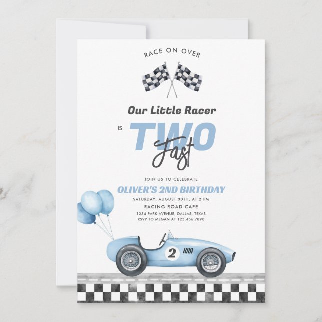 Convite Two Fast Race Car Boy 2nd Birthday Invitation (Frente)