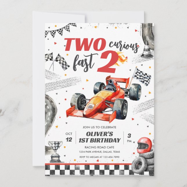 Convite Two Fast Race Car Boy 2nd Birthday Invitation (Frente)