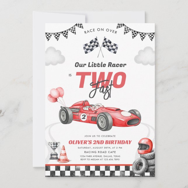Convite Two Fast Race Car Boy 2nd Birthday Invitation (Frente)