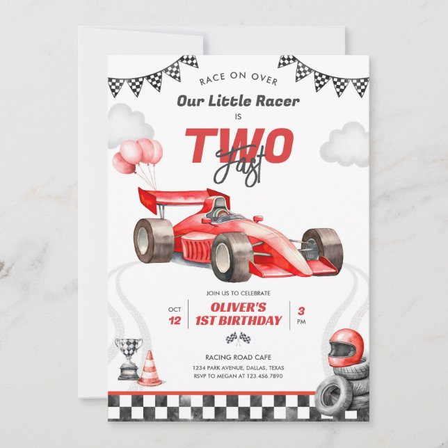 Convite Two Fast Race Car Boy 2nd Birthday Invitation (Frente)