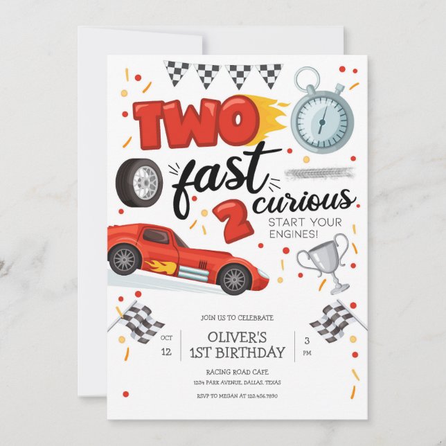 Convite Two Fast Race Car Boy 2nd Birthday Invitation (Frente)