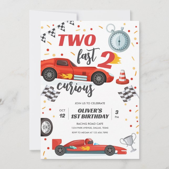 Convite Two Fast Race Car Boy 2nd Birthday Invitation (Frente)