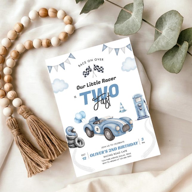 Convite Two Fast Race Car Boy 2nd Birthday Invitation (Criador carregado)