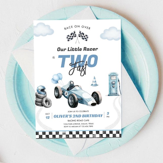 Convite Two Fast Race Car Boy 2nd Birthday Invitation (Criador carregado)