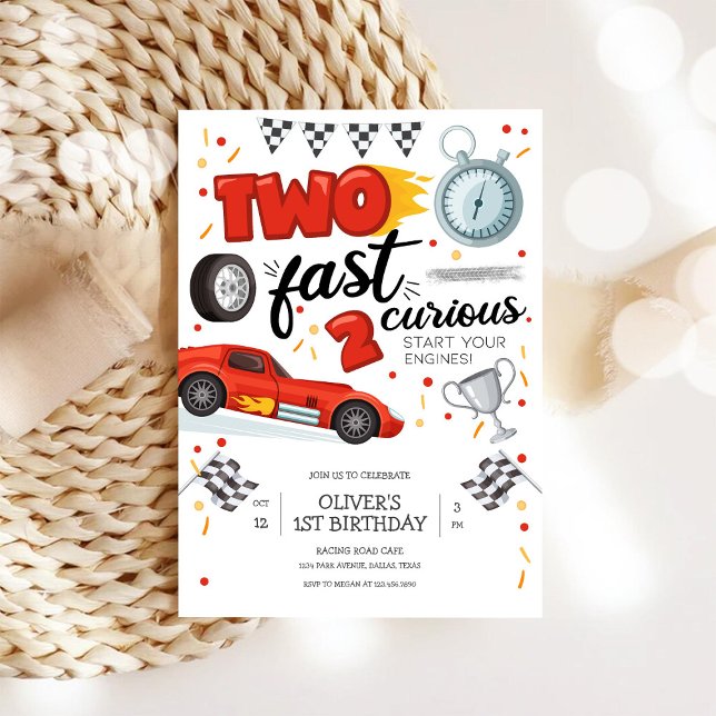 Convite Two Fast Race Car Boy 2nd Birthday Invitation (Criador carregado)