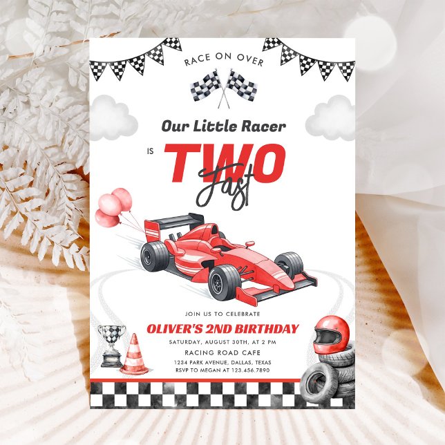 Convite Two Fast Race Car Boy 2nd Birthday Invitation (Criador carregado)