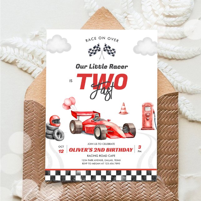 Convite Two Fast Race Car Boy 2nd Birthday Invitation (Criador carregado)