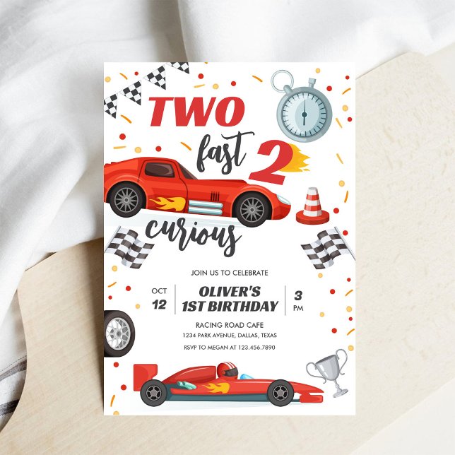 Convite Two Fast Race Car Boy 2nd Birthday Invitation (Criador carregado)