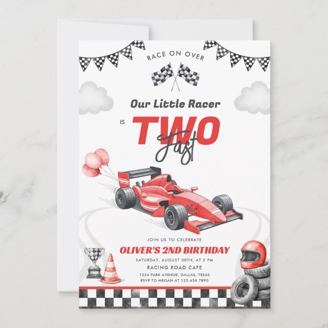 Convite Two Fast Race Car Boy 2nd Birthday Invitation (Frente)