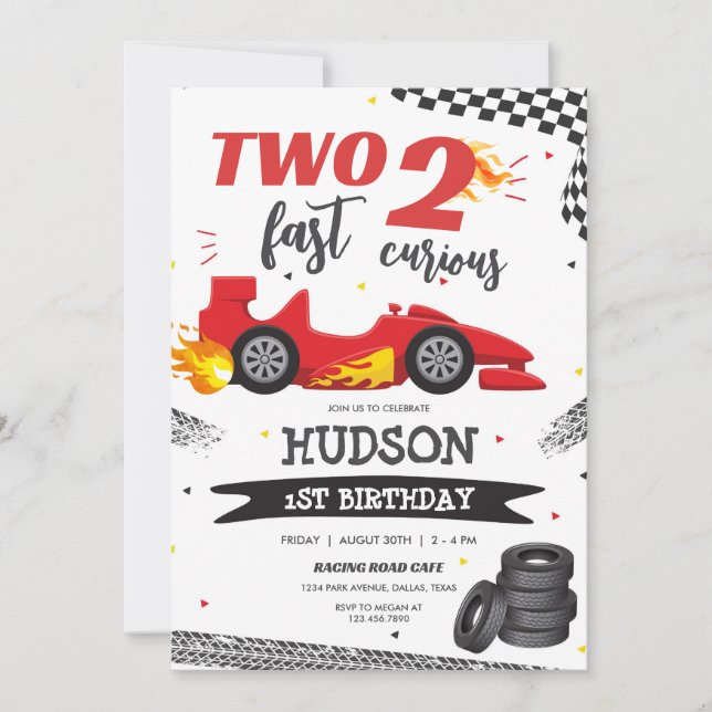 Convite Two Fast Race Car Boy 2nd Birthday Invitation (Frente)