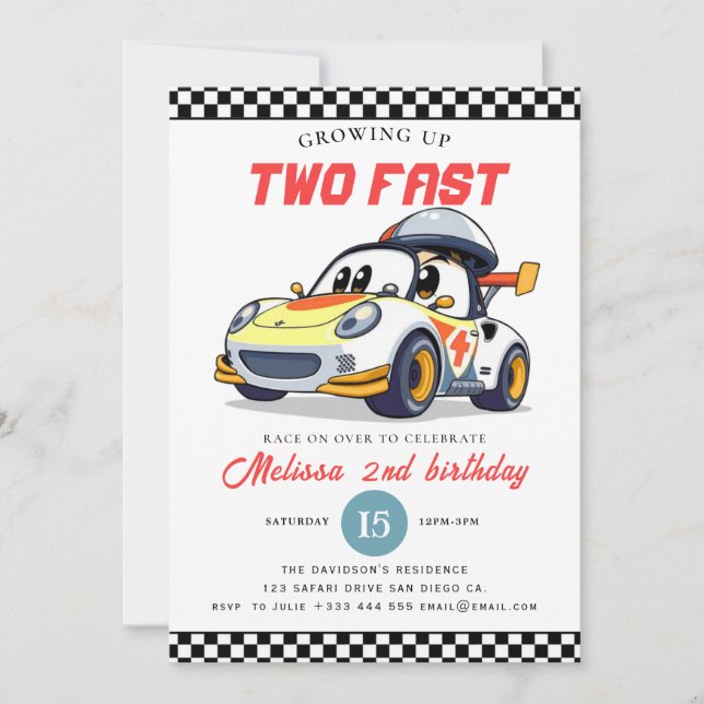 Convite Two Fast Race Car Boy 2nd Birthday Party (Frente)