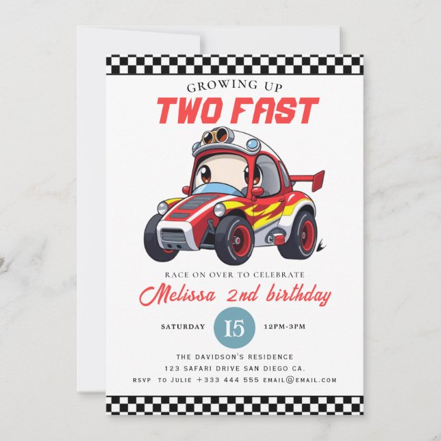Convite Two Fast Race Car Boy 2nd Birthday Party (Frente)