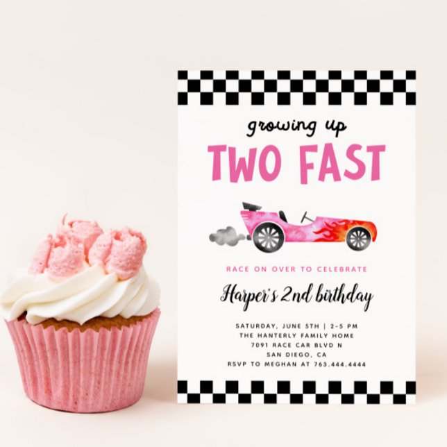 Convite Two Fast Race Car Girl 2nd Birthday Party (Criador carregado)