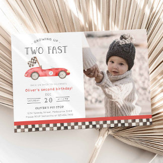Convite Two Fast Red Race Car 2nd Birthday Photo