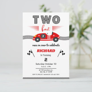 Convite Two Fast Red Race Car 2nd Birthday °Race