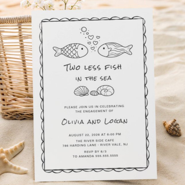 Convite Two Less Fish in the Sea Engagement Invitation (Criador carregado)