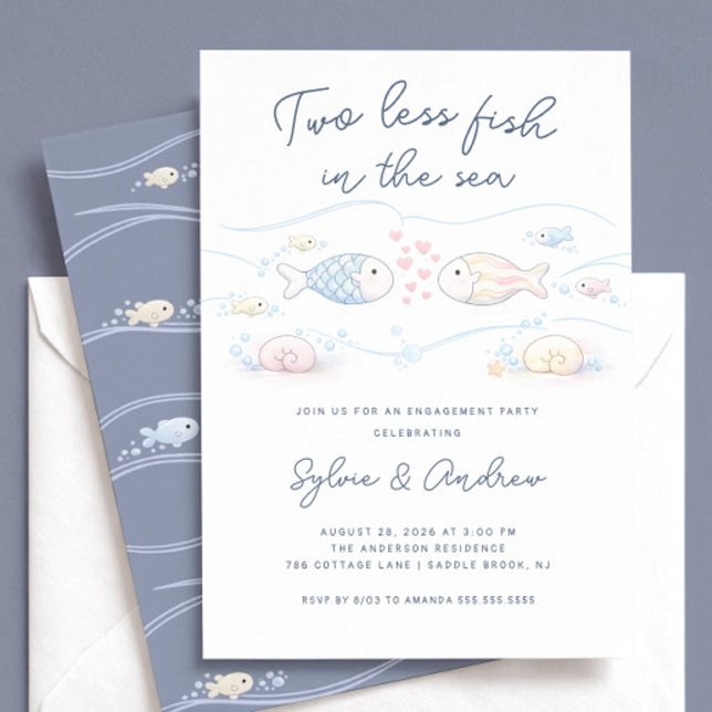 Convite Two Less Fish in the Sea Engagement Invite (Criador carregado)