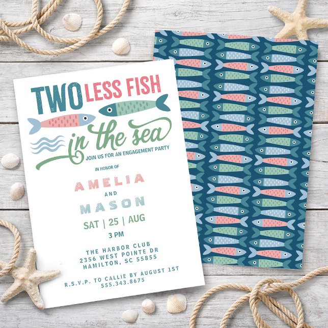Convite Two Less Fish in the Sea Engagement Party (Two Less Fish in the Sea Engagement Party Invitation)
