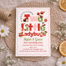 Convite Two Little Ladybugs Birthday Invitation – Twins 2n