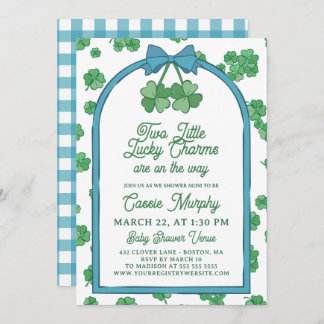 Convite Two Lucky Charms Clovers Boy Twins Baby Shower